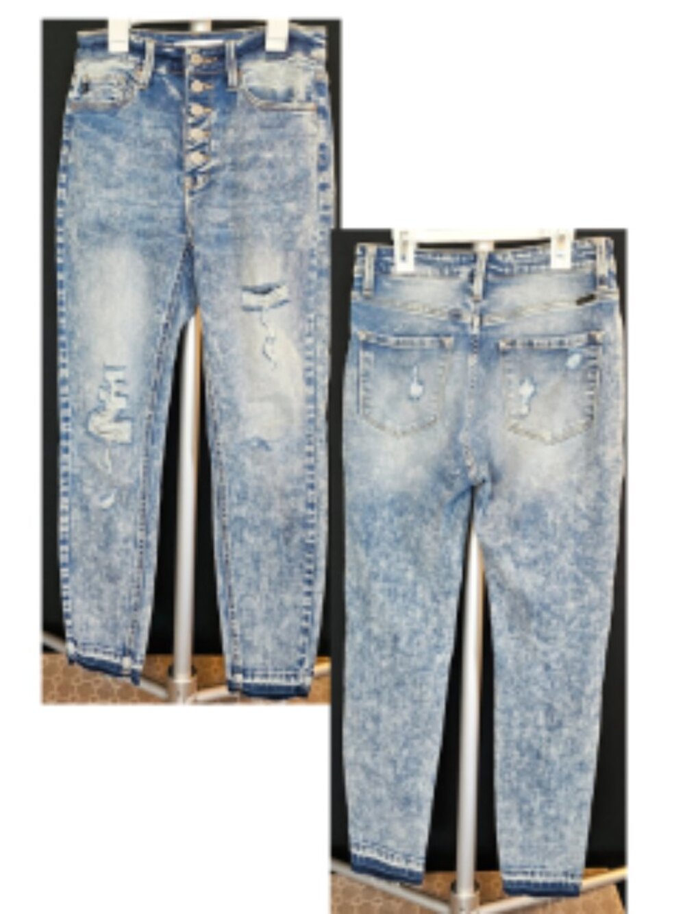 Kancan High‑Rise Acid Wash Distressed Button‑Fly Jeans